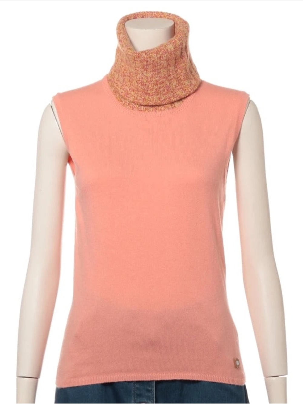 Authentic CHANEL sleeveless cashmere salmon pink turtleneck sweater